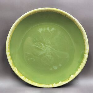 Hull Pottery Avocado Green Drip Glaze Dinner Plate 10" MCM 1960s